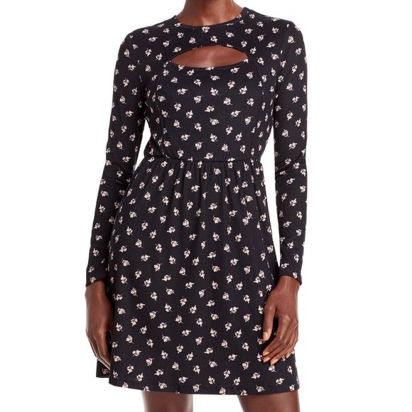 AQUA Floral Print Cutout Knit Mini Dress - Picture 1 of 4